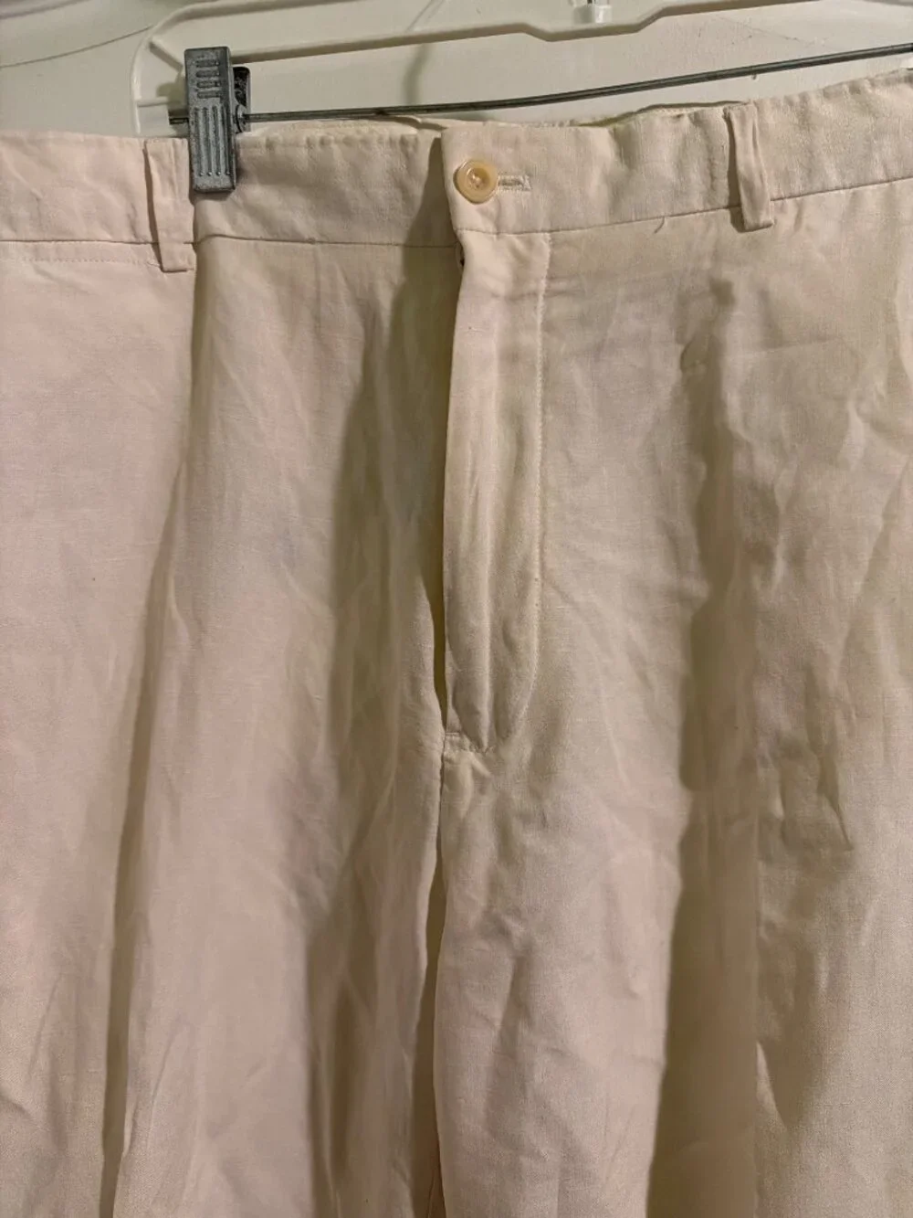 Cream Linen Blend Pleated Trousers With Pockets Size 38/32